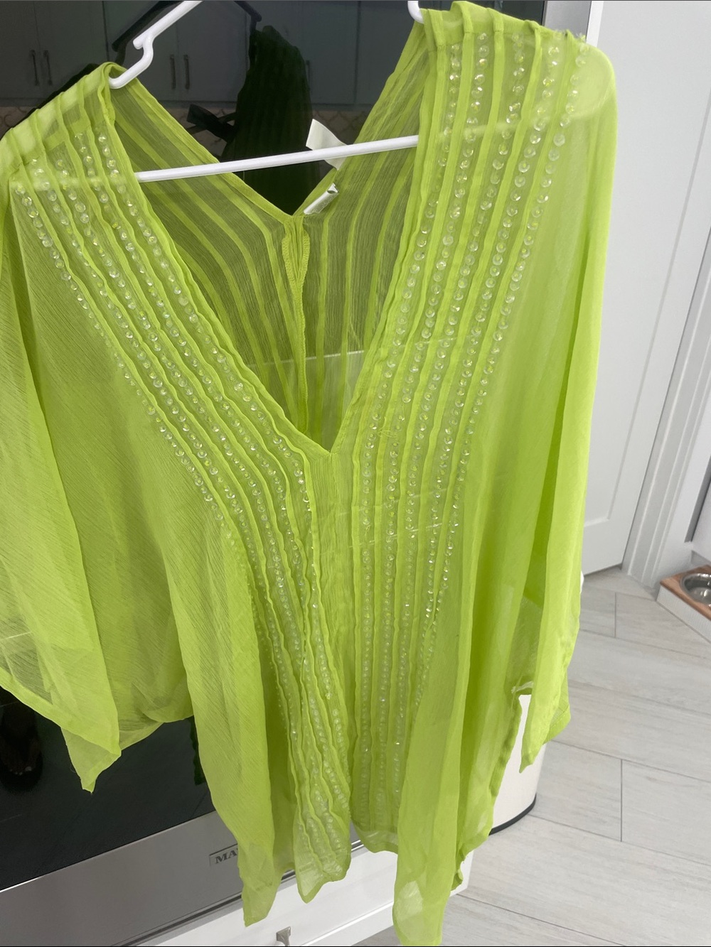 Lime Embellished V-Neck Women's cover up in lime - Picture 6 of 9